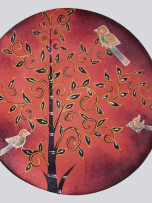 12" Birds Around the Tree | Handpainted Wooden Folk Art | Made in India