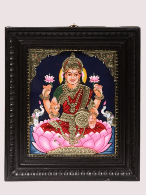Lakshmi Devi Seated on Lotus Tanjore Painting with frame | Traditional Colours With 24K Gold |