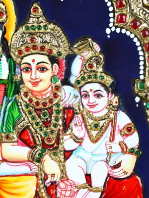 Lord Shiva Family Tanjore Painting with Frame | 24 Karat Gold Work |