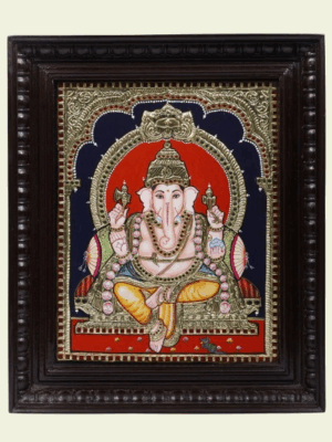 Blessing Lord Ganesha Tanjore Painting with Frame | 24 Karat Gold Work 