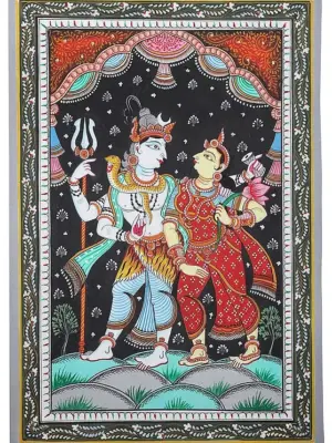 Lord Shiva with Goddess Parvati | Handmade Pattachitra Painting |