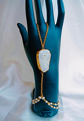White Agate Brass Hand Harness | Elegant Bridal Haath Phool Jewelry