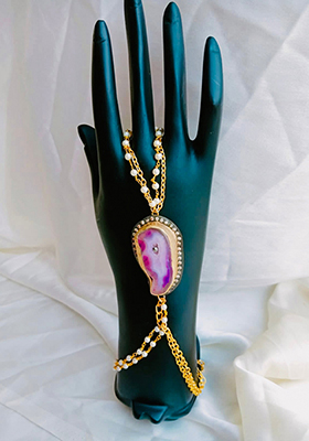Luxury Pink Agate Victorian Hand Harness | Ethnic Bridal Jewelry