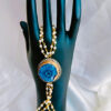 Blue Druzy Victorian Pearl Haath Phool | Elegant Bridal Hand Harness Jewelry