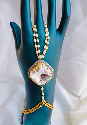 Handcrafted Glass Victorian Pearl Brass Hand Harness | Ethnic Bridal Jewelry