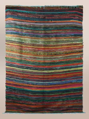 Cotton Skyblue Striped Pattern Recycled Chindi Dhurrie 