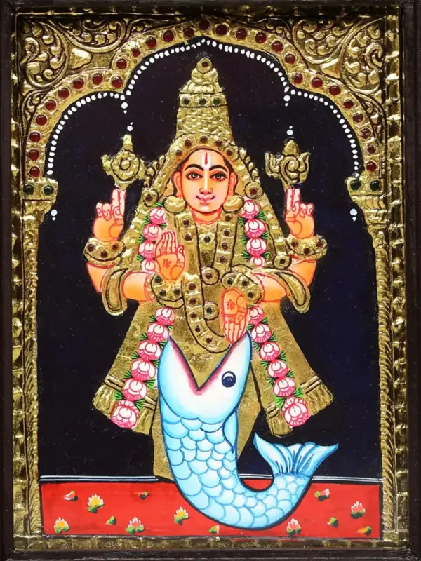 Matasya Avatar Painting of Lord Vishnu, Tanjore Paintings, Ishwar Arts and Crafts