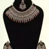 Stunning red and white stone-studded bridal necklace set