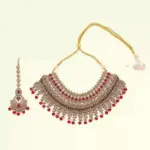 Stunning red and white stone-studded bridal necklace set