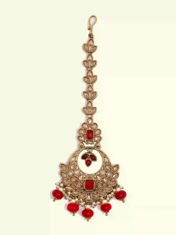 Stunning red and white stone-studded bridal necklace set