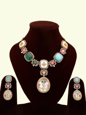 Victorian-inspired long necklace with matching earrings