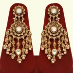 Heavy bridal brass choker necklace set with earrings and maang tikka in antique gold finish