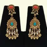 Designer Multicolour Stone Bridal Necklace Set with Hanging Beads, Earrings and Maangtika