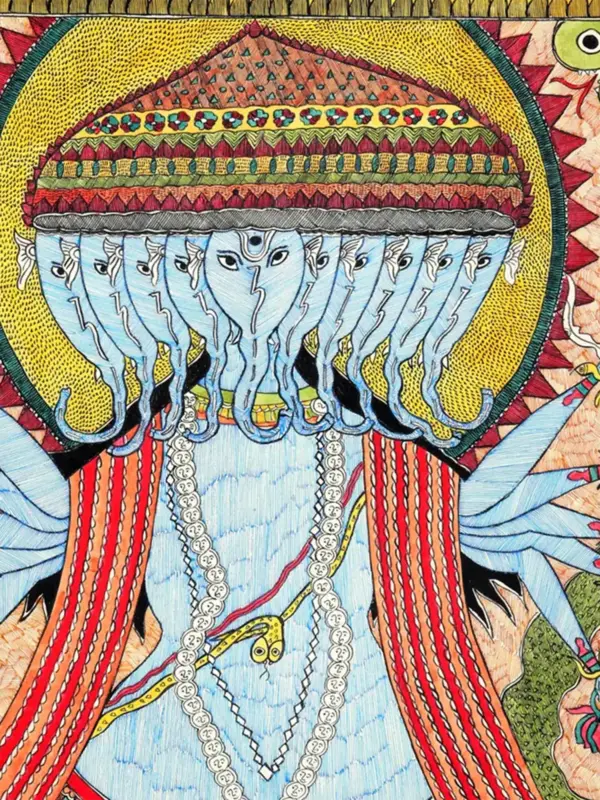 Dashamukhi Ganesha Adorned with a Floral Crown | Madhubani Painting, Ishwar Arts and Crafts