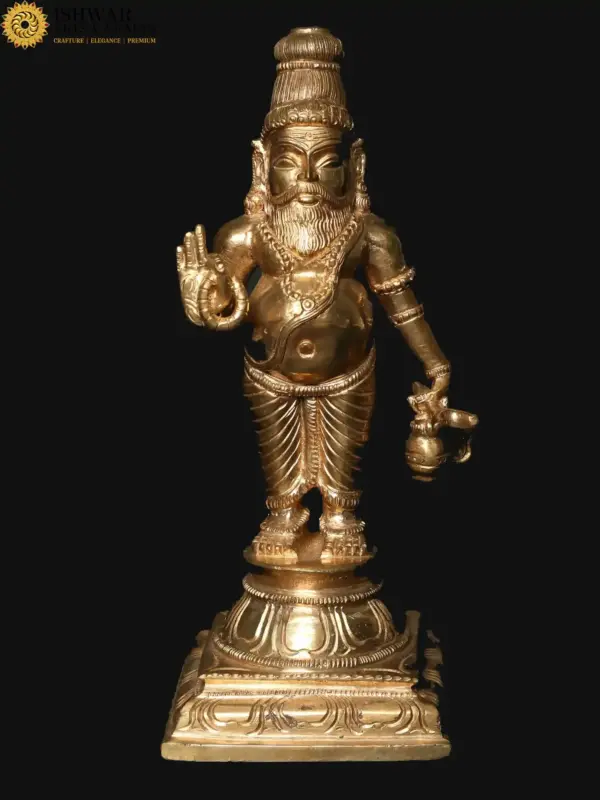 9" The Great Siddha Guru Agastya Muni Bronze Statue | Handmade, Ishwar Arts and Crafts