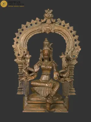 5" Blessing Goddess Varahi Seated on Kirtimukha Throne | South India Bronze Statue | Handmade, Ishwar Arts and Crafts