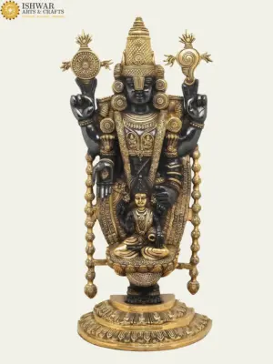 34" Large Shri Tirupati Balaji (Venkateshwara) with Devi Lakshmi Black and Gold Coloured Brass Statue, Ishwar Arts and Crafts