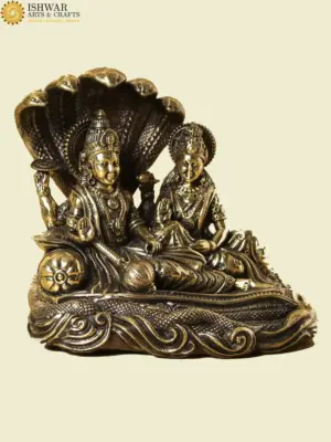 5" Lakshmi Narayan Superfine Brass Statue Seated on Sheshnaga | Handmade in India, Ishwar Arts and Crafts