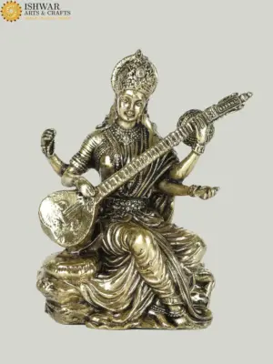 Superfine Small Saraswati Devi Statue Playing Veena | Handcrafted Brass Statue , Ishwar Arts and Crafts