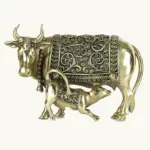 4" Small Kamdhenu Cow and Calf Superfine Quality Statue in Brass, Ishwar Arts and Crafts