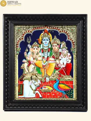 Lord Shiva Family Tanjore Painting with Frame, Ishwar Arts and Crafts