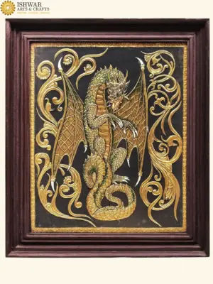 Tibetan Dragon Tanjore Painting with frame, Ishwar Arts and Crafts