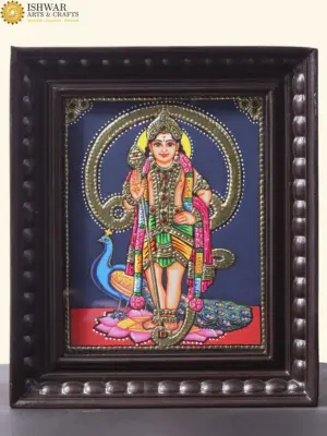 Standing Lord Murugan (kartikeya) Tanjore Painting with Frame, Ishwar Arts and Crafts