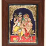 Lord Shiva Family Tanjore Painting | Traditional Colors with 24 Karat Gold | With Frame, Ishwar Arts and Crafts