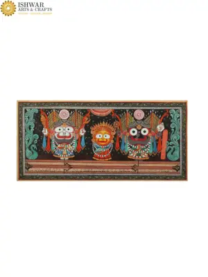 Shri Jagannatha in Nagarjuna Vesha Pattachitra Painting | Natural Colors Painting on Tussar Silk, Ishwar Arts and Crafts