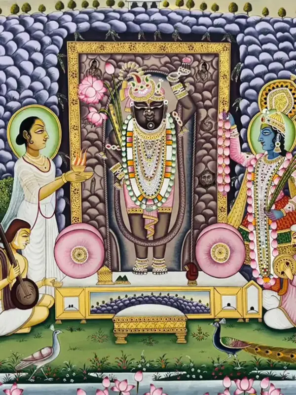 Lord Krishna As Shrinathji Pichwai Painting | Natural Color On Cloth, Ishwar Arts and Crafts