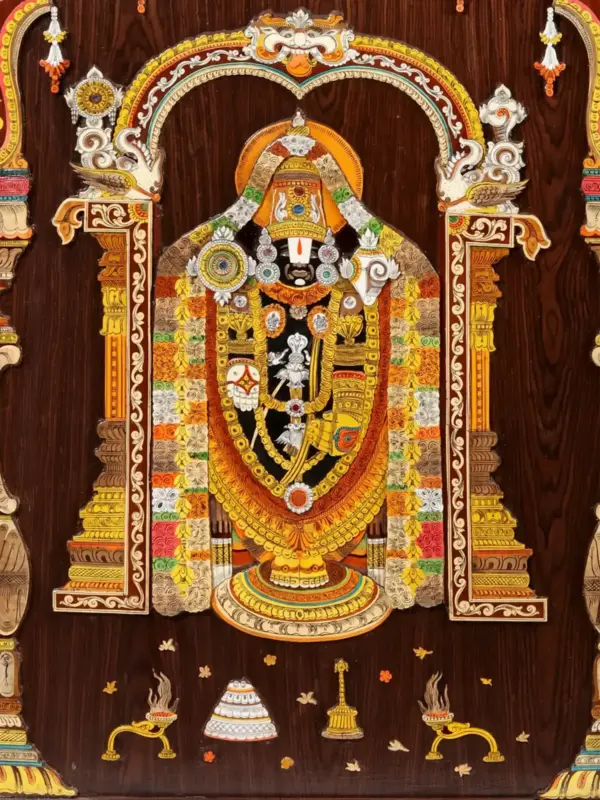 48" 3D Bhagwan Tirupati Balaji (Lord Venkateshwara) | Wood Panel with Inlay Work | Handmade, Ishwar Arts and Crafts