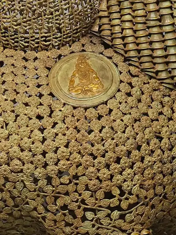 60" Large Nandi Statue Made out of Brass Leaves, Ghungroos and Bells | Handmade in India, Ishwar Arts and Crafts