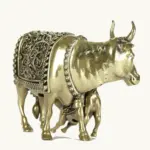 4" Small Kamdhenu Cow and Calf Superfine Quality Statue in Brass, Ishwar Arts and Crafts