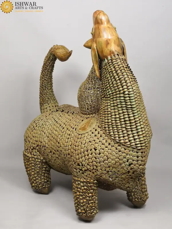 60" Large Nandi Statue Made out of Brass Leaves, Ghungroos and Bells | Handmade in India, Ishwar Arts and Crafts