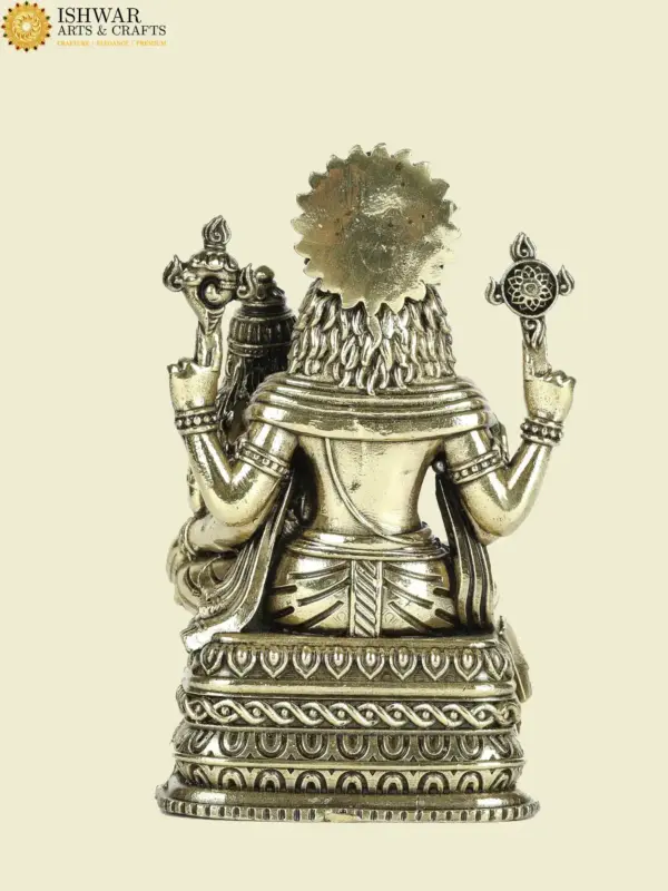 4" Small Sitting Lord Narsimha with Goddess Lakshmi Superfine Brass Statue, Ishwar Arts and Crafts