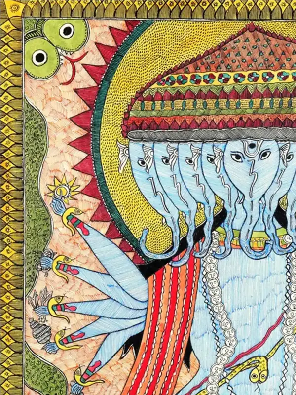 Dashamukhi Ganesha Adorned with a Floral Crown | Madhubani Painting, Ishwar Arts and Crafts