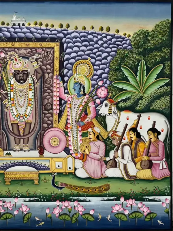 Lord Krishna As Shrinathji Pichwai Painting | Natural Color On Cloth, Ishwar Arts and Crafts