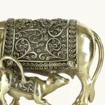 4" Small Kamdhenu Cow and Calf Superfine Quality Statue in Brass, Ishwar Arts and Crafts