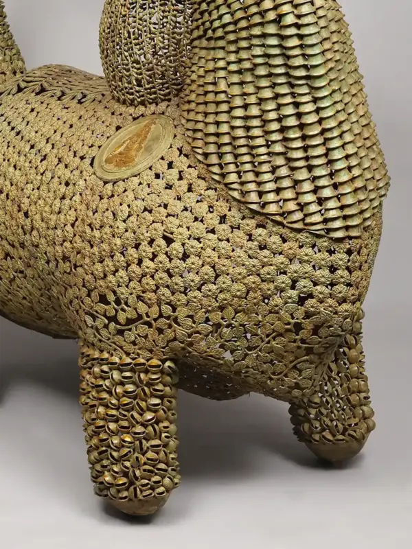 60" Large Nandi Statue Made out of Brass Leaves, Ghungroos and Bells | Handmade in India, Ishwar Arts and Crafts