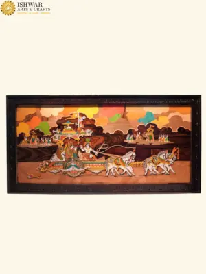 48" Gita Updesham Wooden Panel For Wall | Natural Color On 3D Wood Painting With Inlay Work | Handmade, Ishwar Arts and Crafts
