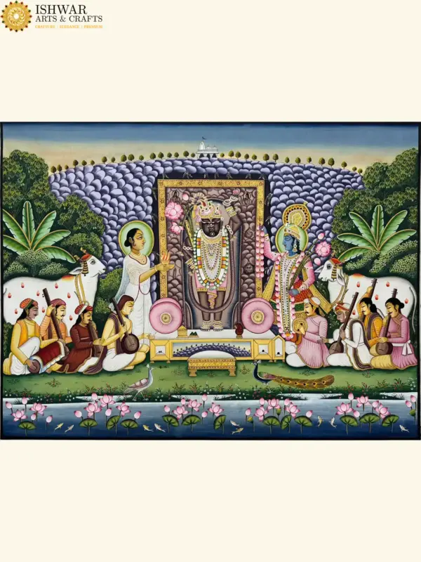 Lord Krishna As Shrinathji Pichwai Painting | Natural Color On Cloth, Ishwar Arts and Crafts